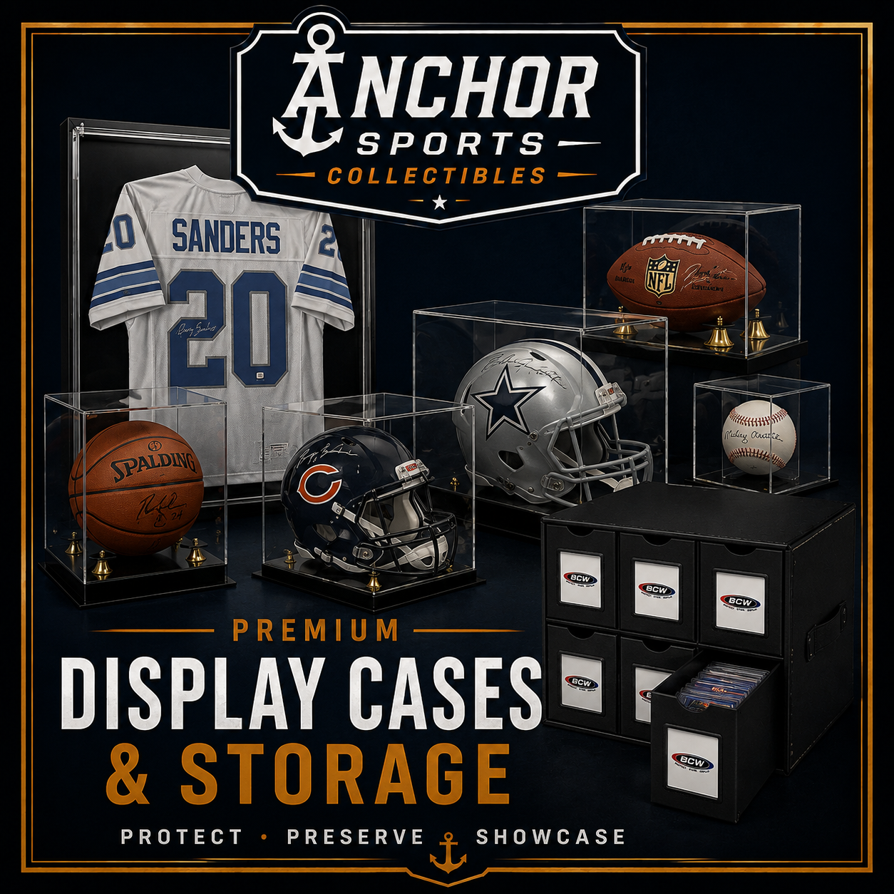 Display Cases & Storage Collection Cover – Premium Sports Memorabilia Display Cases, Jersey Frames, Helmet Cases, Baseball, Basketball, Football & Trading Card Storage | Anchor Sports Collectibles