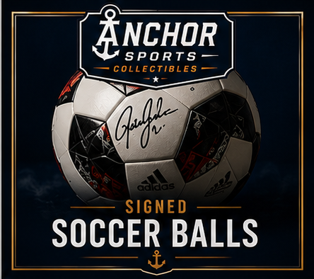 Authentic signed soccer balls featuring legendary football players and international soccer stars.