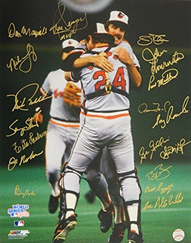 1983 Baltimore Orioles Team Signed Orioles World Series Scott McGregor & Rick Dempsey Hug Celebration 16x20 w/18 Signatures - ORI16P101 - 1983 Baltimore Orioles Team Signed Orioles World Series Scott McGregor & Rick Dempsey Hug Celebration 16x20 w/18 Signatures product image