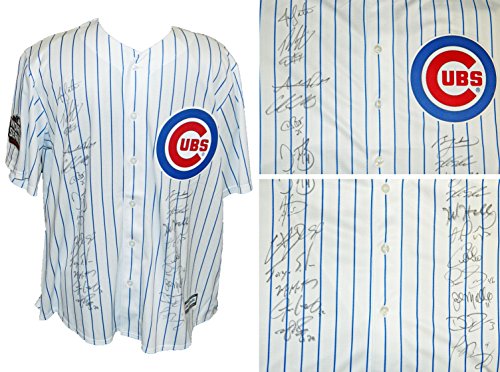 2016 Chicago Cubs Team Signed Chicago Cubs Ben Zobrist White Pinstripe Majestic Jersey w/2016 WS Patch (23 Sigs) - CUBJRY119 - 2016 Chicago Cubs Team Signed Chicago Cubs Ben Zobrist White Pinstripe Majestic Jersey w/2016 WS Patch (23 Sigs) product image