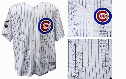 2016 Chicago Cubs Team Signed Chicago Cubs Joe Maddon White Pinstripe Majestic Jersey w/2016 WS Patch (24 Sigs) - CUBJRY123 - 2016 Chicago Cubs Team Signed Chicago Cubs Joe Maddon White Pinstripe Majestic Jersey w/2016 WS Patch (24 Sigs) product image