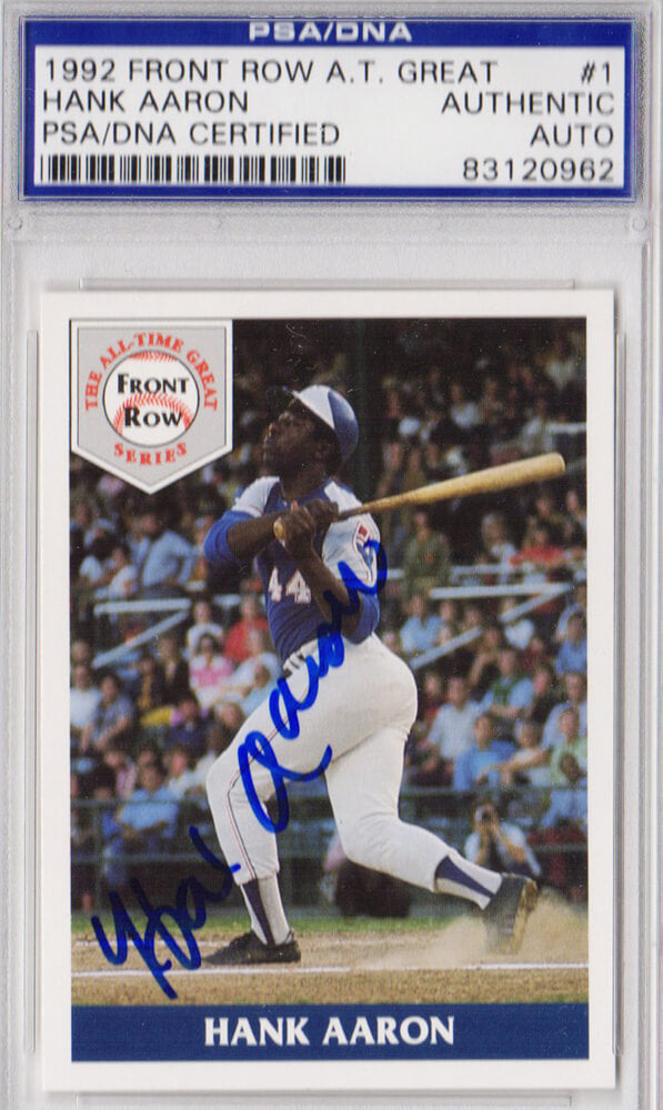 Hank Aaron Signed Atlanta Braves 1992 Front Row Card #1 - PSA/DNA - AARCAR100 - Hank Aaron Signed Atlanta Braves 1992 Front Row Card #1 - PSA/DNA product image