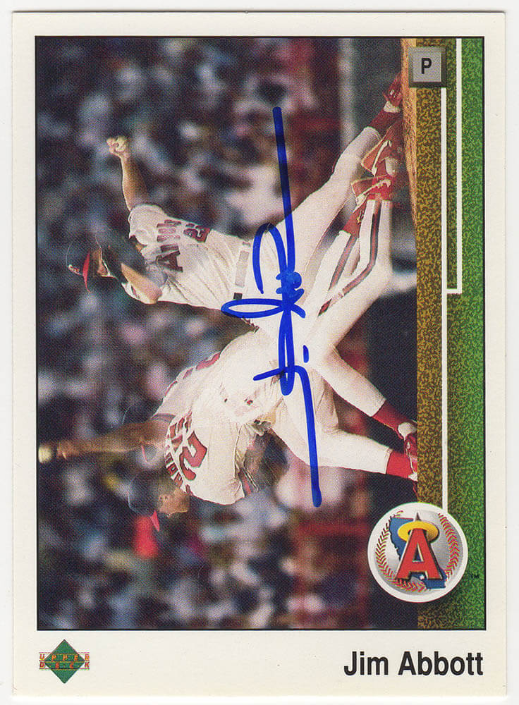 Jim Abbott Signed Angels 1989 Upper Deck Rookie Baseball Card #755 - ABBCAR102 - Jim Abbott Signed Angels 1989 Upper Deck Rookie Baseball Card #755 product image