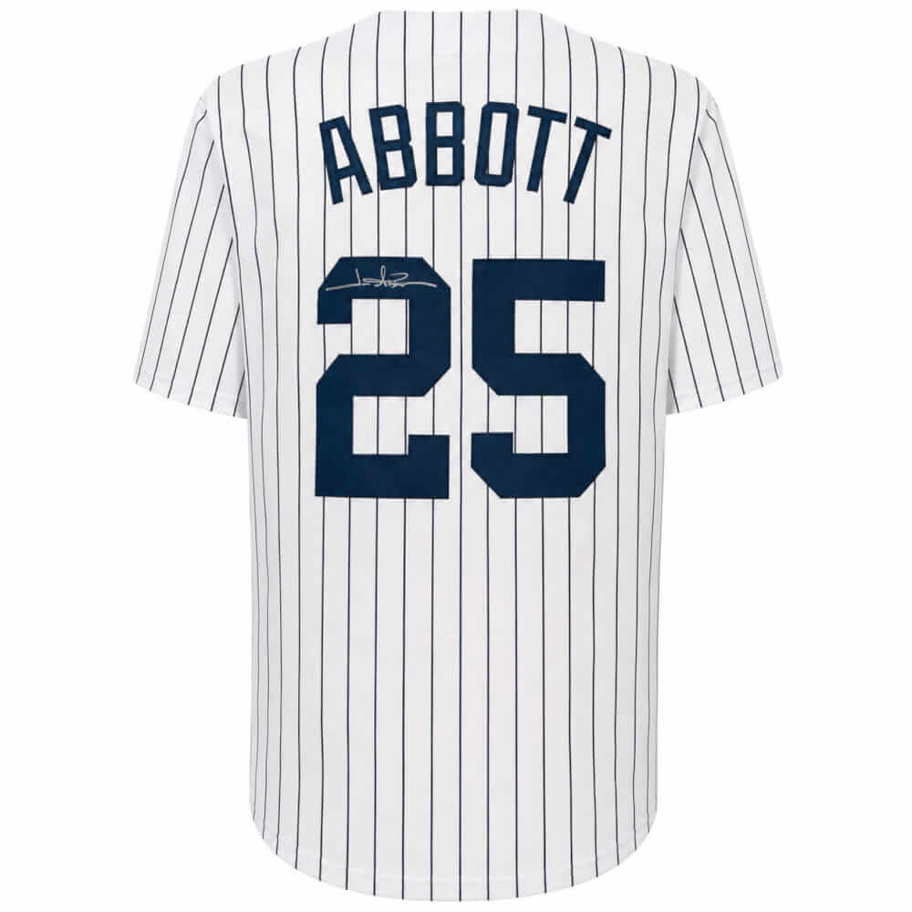 Jim Abbott Signed White Pinstripe Custom Baseball Jersey - ABBJRY101 - Jim Abbott Signed White Pinstripe Custom Baseball Jersey product image
