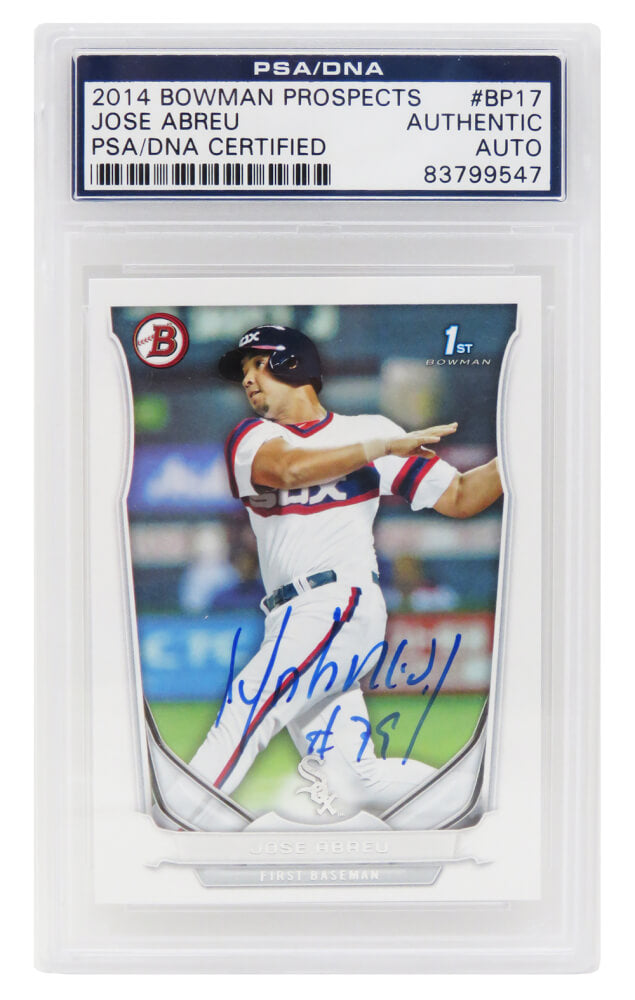 Jose Abreu Signed Chicago White Sox 2014 Bowman Prospects Rookie Baseball Card #BP17 - PSA/DNA - ABRCAR100 - Jose Abreu Signed Chicago White Sox 2014 Bowman Prospects Rookie Baseball Card #BP17 - PSA/DNA product image
