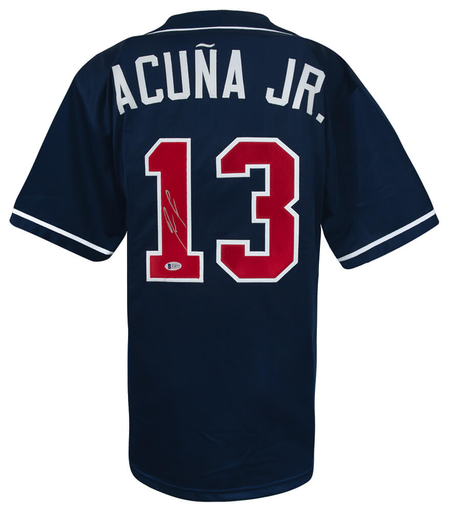 Ronald Acuna Jr. Signed Navy Custom Baseball Jersey - (Beckett) - ACUJRY101 - Ronald Acuna Jr. Signed Navy Custom Baseball Jersey - (Beckett) product image