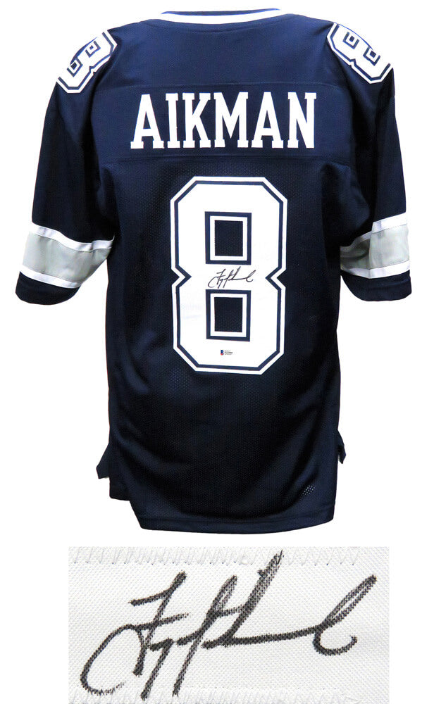 Troy Aikman Signed Navy Custom Football Jersey (Beckett) - AIKJRY301 - Troy Aikman Signed Navy Custom Football Jersey (Beckett) product image