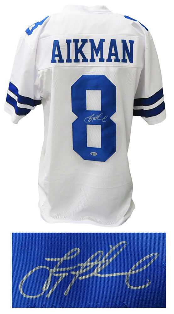 Troy Aikman Signed White Custom Football Jersey (Beckett) - AIKJRY302 - Troy Aikman Signed White Custom Football Jersey (Beckett) product image