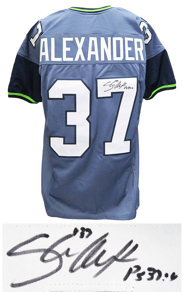 Shaun Alexander Signed Navy Throwback Custom Football Jersey - ALEJRY300 - Shaun Alexander Signed Navy Throwback Custom Football Jersey product image