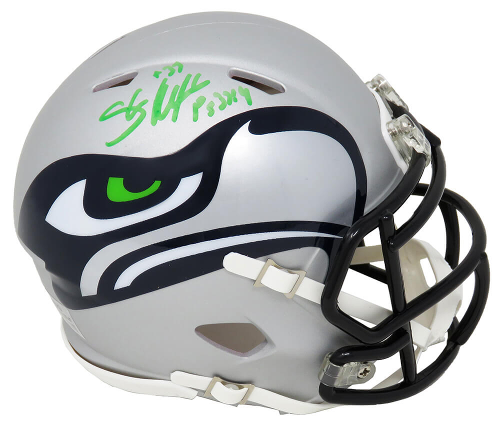 Shaun Alexander Signed Seattle Seahawks AMP Alternate Riddell Speed Mini Helmet - ALEMIN310 - Shaun Alexander Signed Seattle Seahawks AMP Alternate Riddell Speed Mini Helmet product image