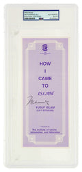 Muhammad Ali Signed Islamic Brochure Series NO.17 Purple 9x3 Pamplet - (PSA/DNA Encapsulated) - ALICUT505 - Muhammad Ali Signed Islamic Brochure Series NO.17 Purple 9x3 Pamplet - (PSA/DNA Encapsulated) product image