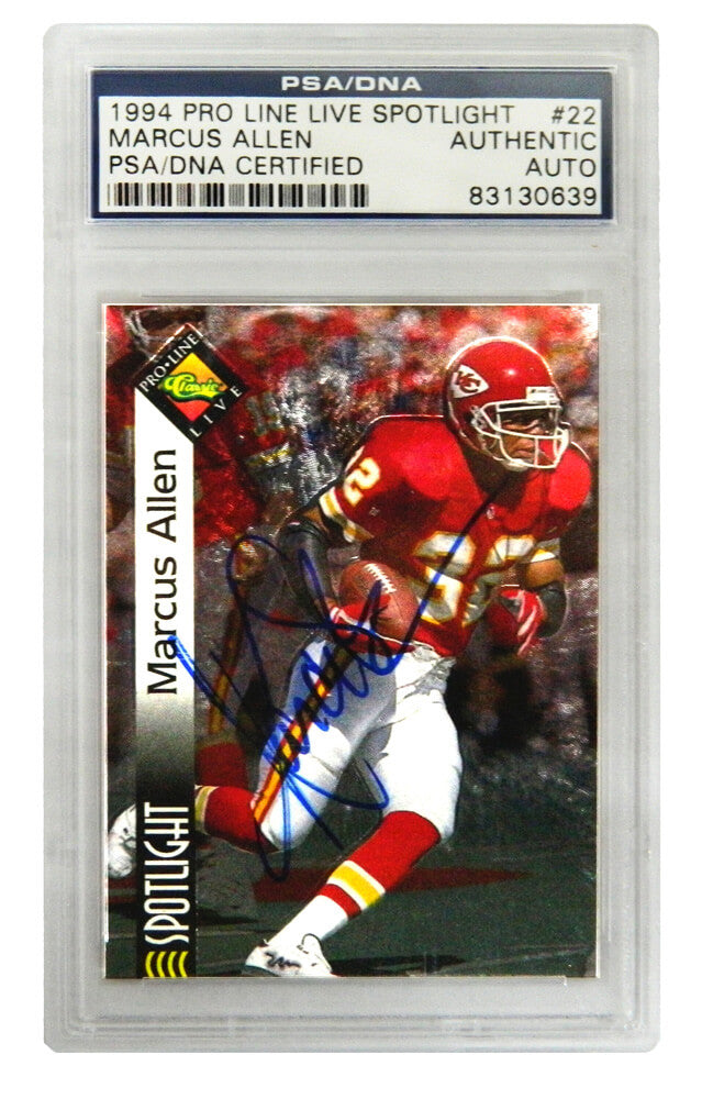 Marcus Allen Signed Kansas City Chiefs 1994 Pro Line Live Spotlight Trading Card #22 - (PSA Encapsulated) - ALLCAR300 - Marcus Allen Signed Kansas City Chiefs 1994 Pro Line Live Spotlight Trading Card #22 - (PSA Encapsulated) product image