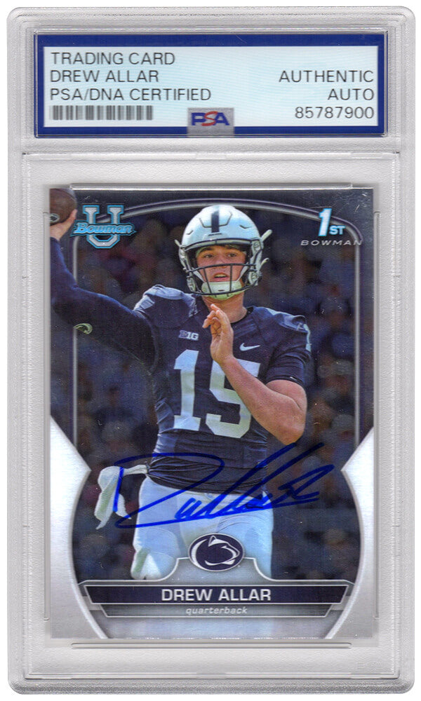 Drew Allar Signed Penn State 2022 Bowman University Chrome Football Card #59 - (PSA Encapsulated) - ALLCAR310 - Drew Allar Signed Penn State 2022 Bowman University Chrome Football Card #59 - (PSA Encapsulated) product image