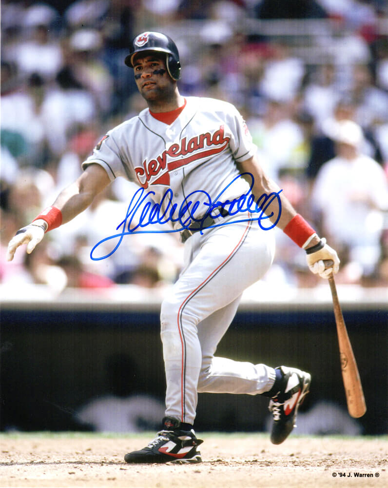 Sandy Alomar Jr Signed Indians Swinging Action 8x10 Photo - ALO08P110 - Sandy Alomar Jr Signed Indians Swinging Action 8x10 Photo product image