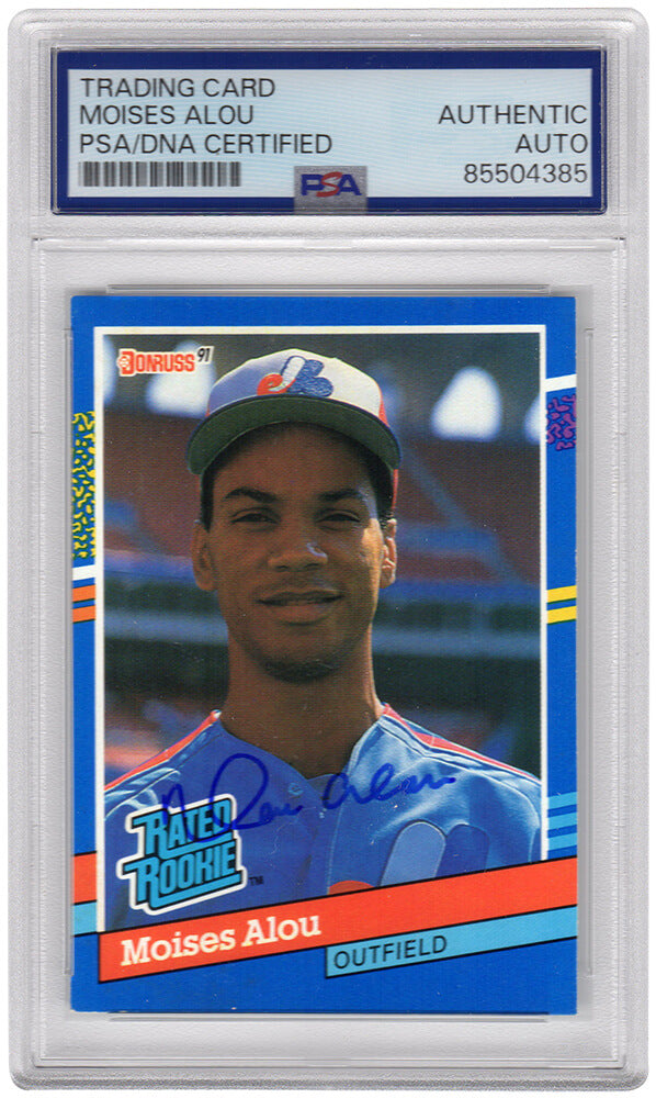 Moises Alou Signed Expos 1991 Donruss Rated Rookie Baseball Card #38 - (PSA Encapsulated) - ALOCAR110 - Moises Alou Signed Expos 1991 Donruss Rated Rookie Baseball Card #38 - (PSA Encapsulated) product image