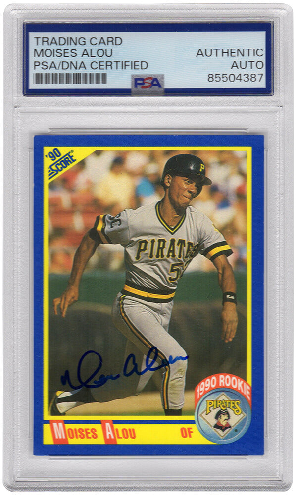 Moises Alou Signed Pirates 1990 Score Rookie Baseball Card #592 - (PSA Encapsulated) - ALOCAR111 - Moises Alou Signed Pirates 1990 Score Rookie Baseball Card #592 - (PSA Encapsulated) product image