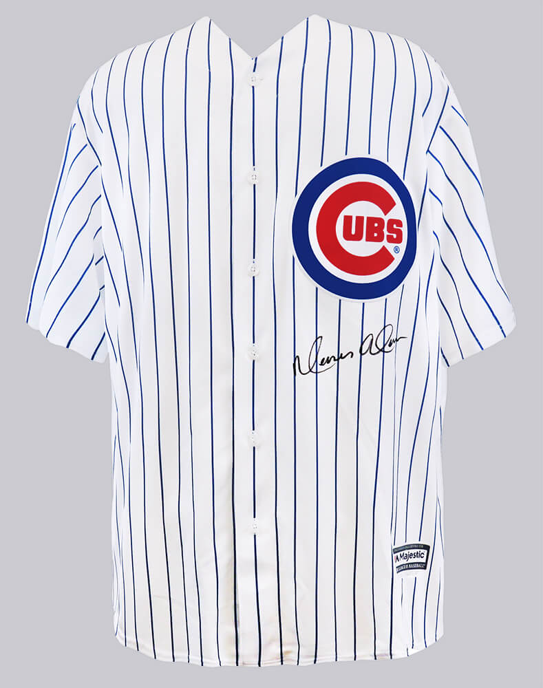 Moises Alou Signed Chicago Cubs White Pinstripe Majestic Replica Baseball Jersey - ALOJRY100 - Moises Alou Signed Chicago Cubs White Pinstripe Majestic Replica Baseball Jersey product image