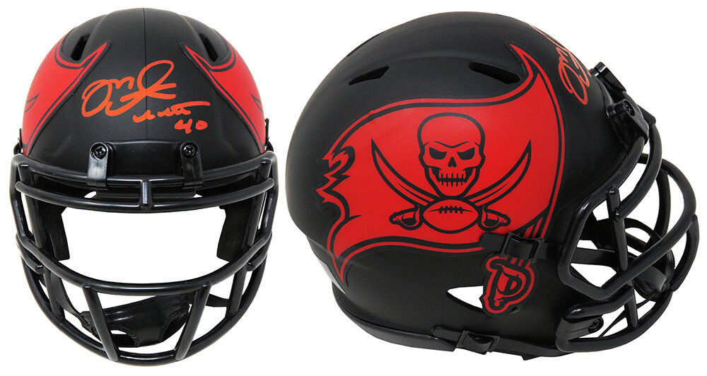 Mike Alstott Signed Buccaneers Eclipse Black Matte Riddell Speed Mini Helmet (Red Ink) - ALSMIN304 - Mike Alstott Signed Buccaneers Eclipse Black Matte Riddell Speed Mini Helmet (Red Ink) product image
