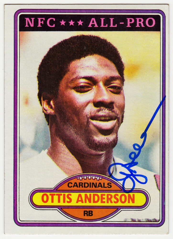 Ottis Anderson Signed Cardinals 1980 Topps Rookie Football Card #170 - ANDCAR301 - Ottis Anderson Signed Cardinals 1980 Topps Rookie Football Card #170 product image