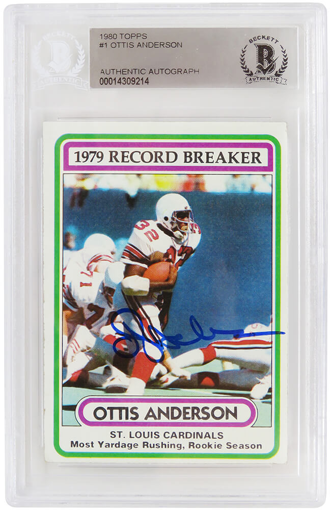 Ottis Anderson Signed Cardinals 1980 Topps Record Breaker Rookie Card #1 (Beckett Encapsulated) - ANDCAR304 - Ottis Anderson Signed Cardinals 1980 Topps Record Breaker Rookie Card #1 (Beckett Encapsulated) product image