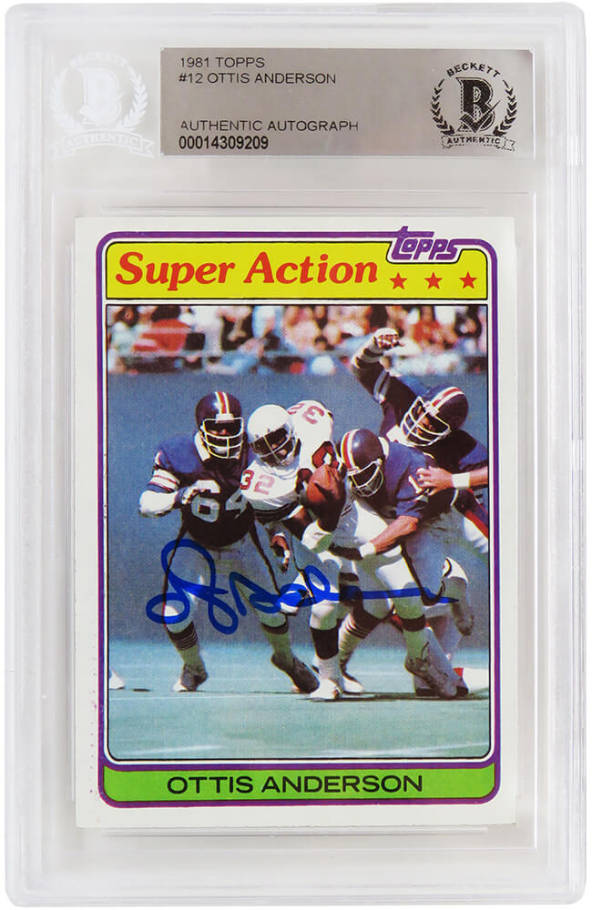 Ottis Anderson Signed Cardinals 1981 Topps Super Action Football Card #12 (Beckett Encapsulated) - ANDCAR305 - Ottis Anderson Signed Cardinals 1981 Topps Super Action Football Card #12 (Beckett Encapsulated) product image