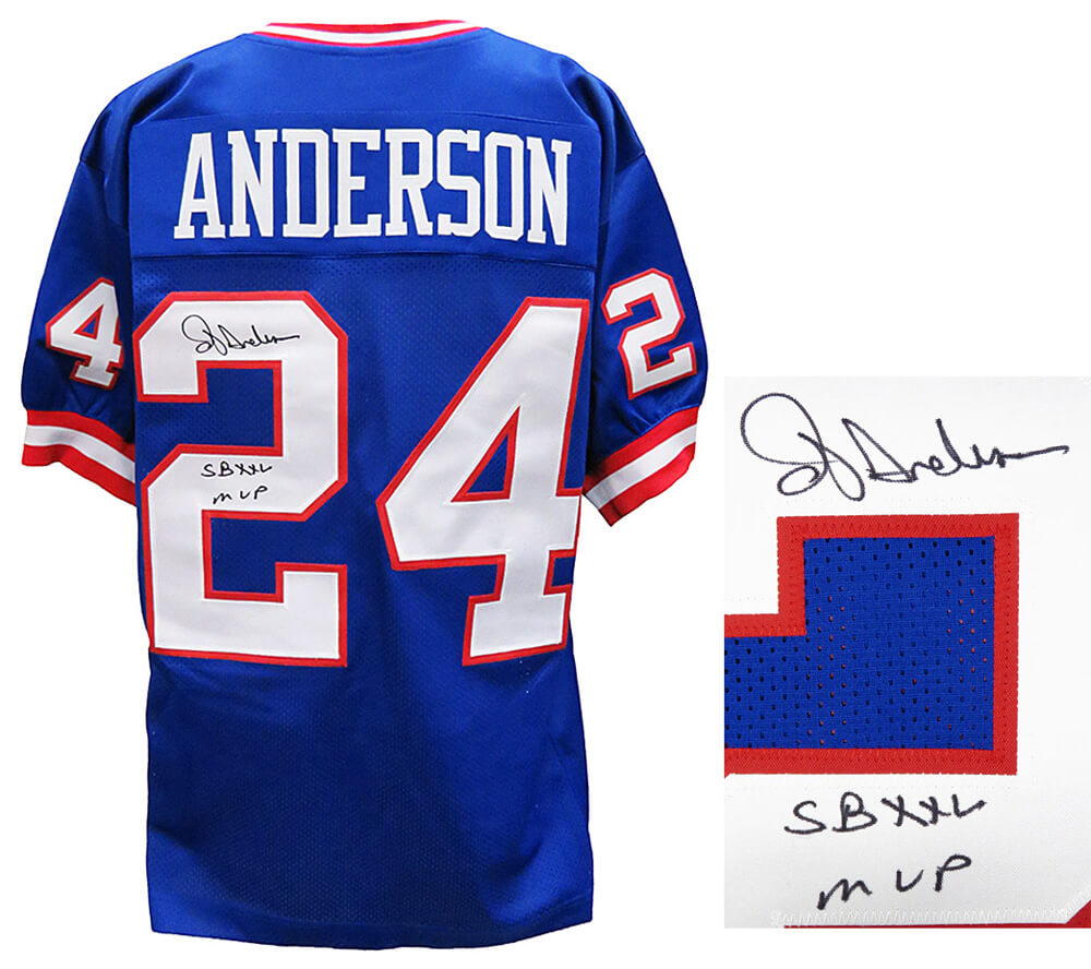 Ottis Anderson Signed Blue Throwback Custom Football Jersey w/SB XXV MVP - ANDJRY302 - Ottis Anderson Signed Blue Throwback Custom Football Jersey w/SB XXV MVP product image