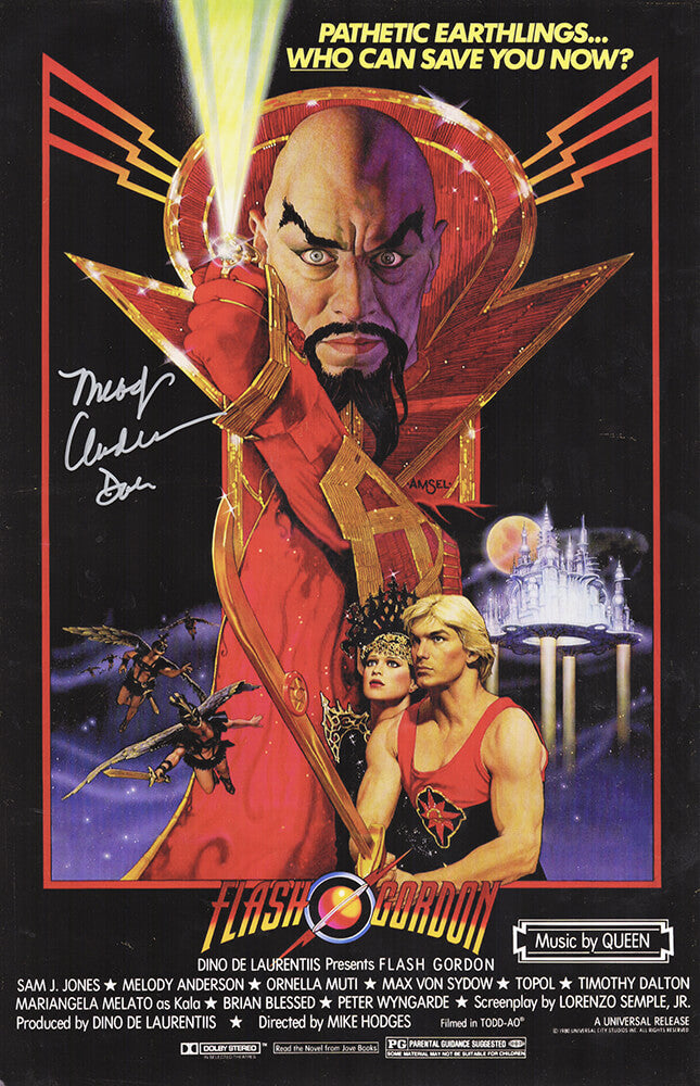 Melody Anderson Signed Flash Gordon 11x17 Movie Poster w/Dale - ANDPST500 - Melody Anderson Signed Flash Gordon 11x17 Movie Poster w/Dale product image
