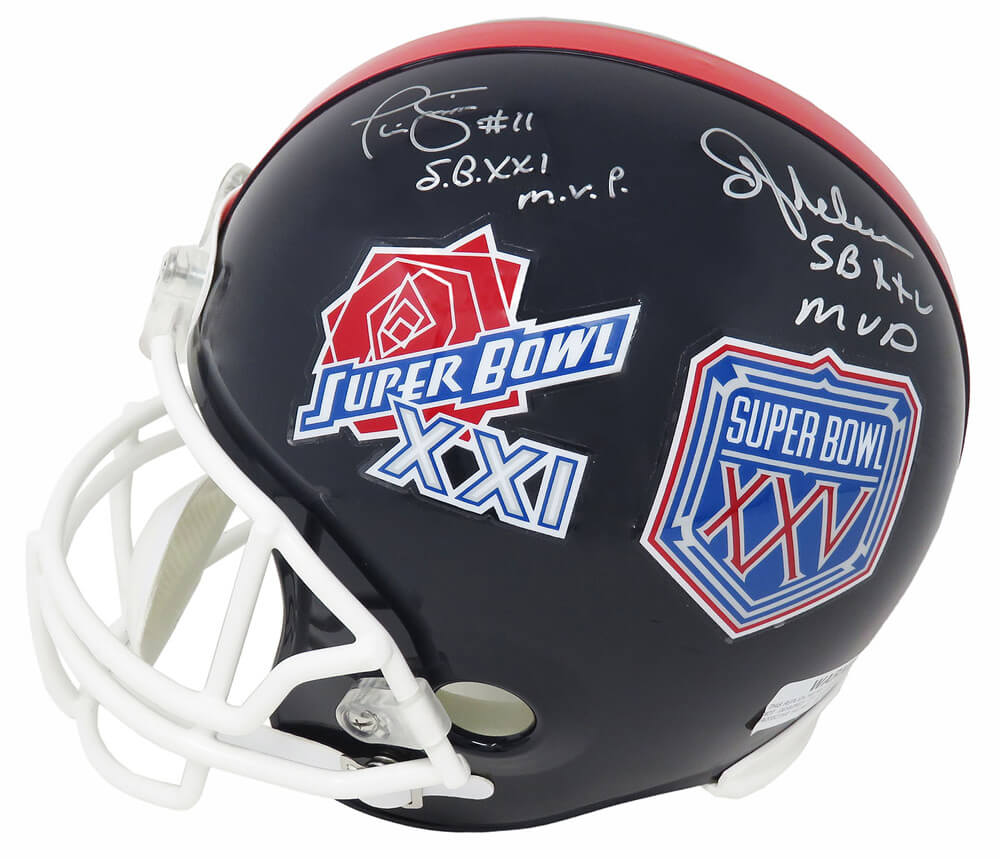 Phil Simms & Ottis Anderson Dual Signed New York Giants Super Bowl XXI & XXV Champs Logo Riddell Full Size Replica Helmet w/SB XXI MVP, SB XXV MVP - ANDREP311 - Phil Simms & Ottis Anderson Dual Signed New York Giants Super Bowl XXI & XXV Champs Logo Riddell Full Size Replica Helmet w/SB XXI MVP, SB XXV MVP product image