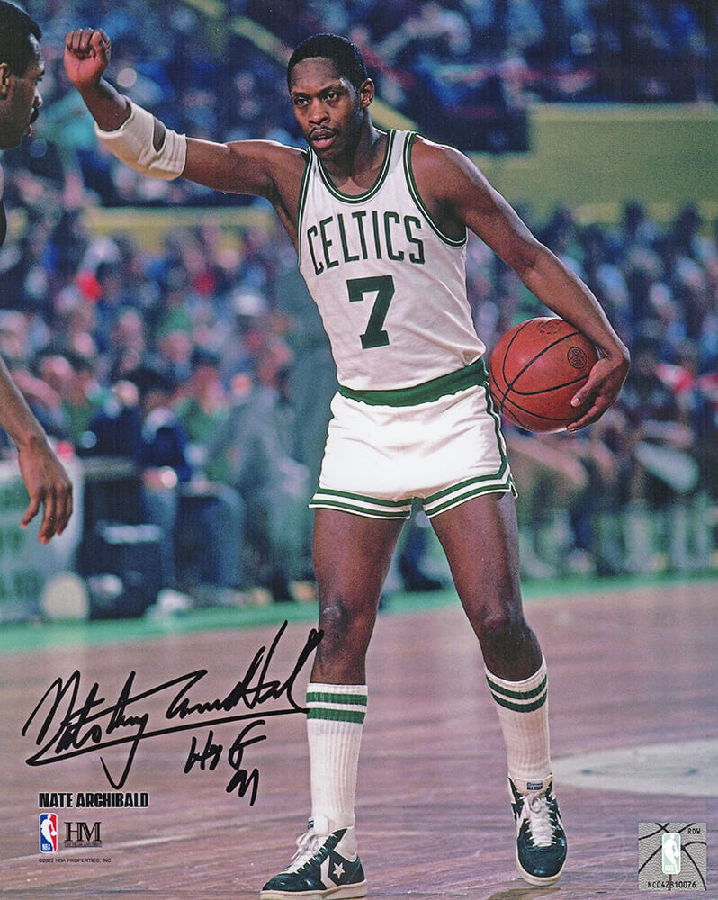 Nate 'Tiny' Archibald Signed Boston Celtics White Jersey Action 8x10 Photo w/HOF'91 - ARC08P206 - Nate 'Tiny' Archibald Signed Boston Celtics White Jersey Action 8x10 Photo w/HOF'91 product image