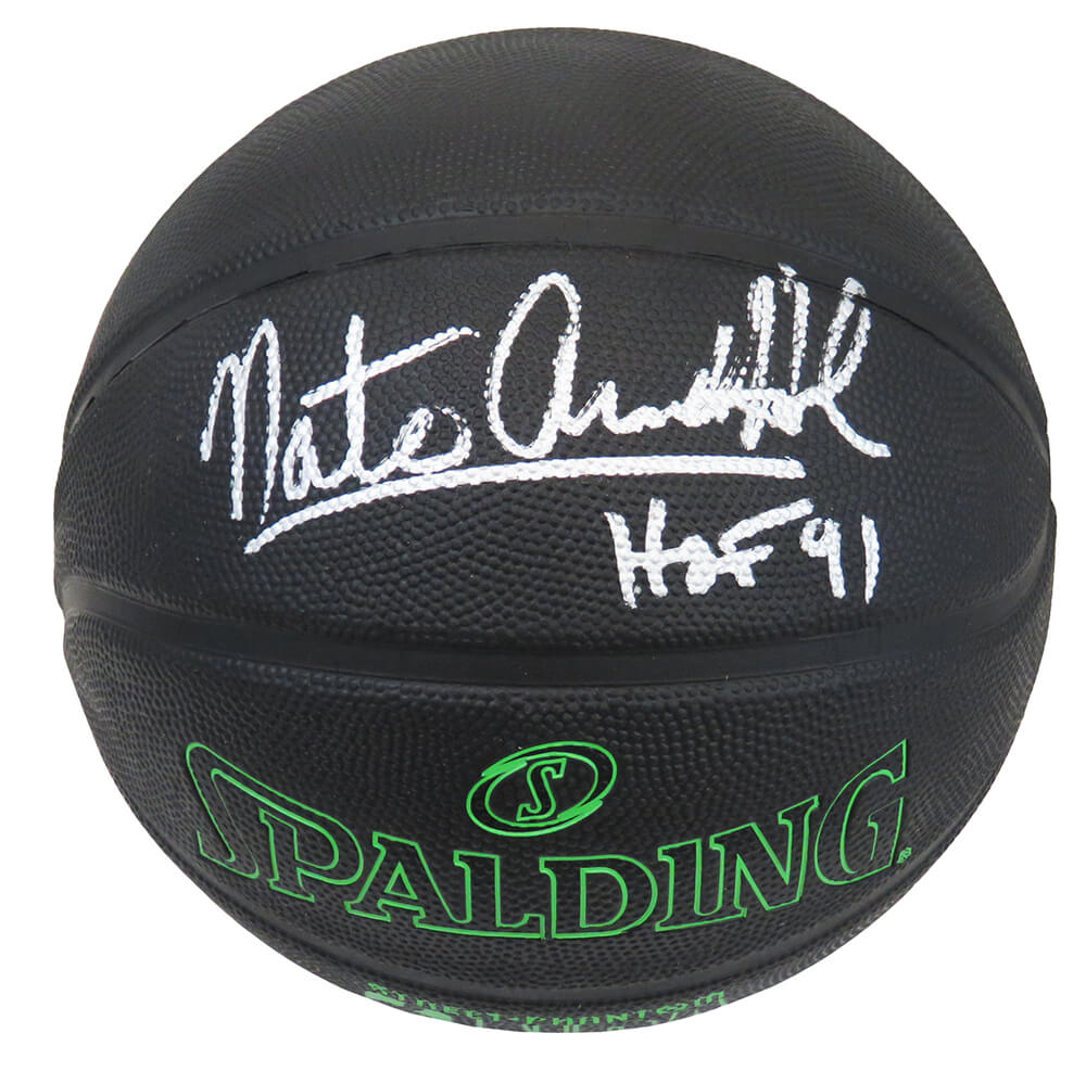 Nate 'Tiny' Archibald Signed Spalding Phantom Black With Green Lettering NBA Basketball w/HOF'91 - ARCBSK205 - Nate 'Tiny' Archibald Signed Spalding Phantom Black With Green Lettering NBA Basketball w/HOF'91 product image