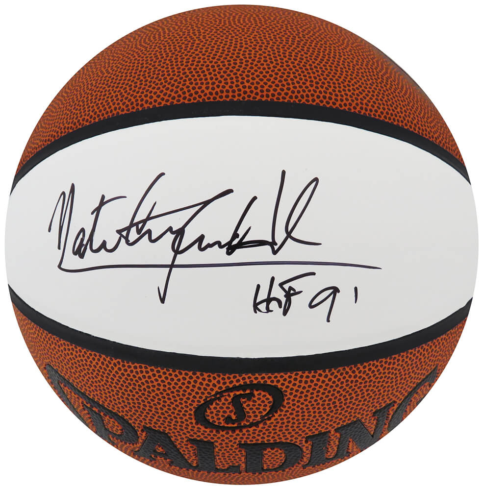 Nate 'Tiny' Archibald Signed Spalding White Panel Basketball w/HOF'91 - ARCBSK209 - Nate 'Tiny' Archibald Signed Spalding White Panel Basketball w/HOF'91 product image