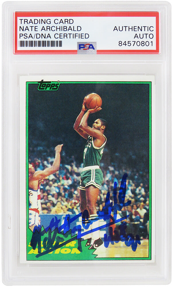 Nate Archibald Signed Boston Celtics 1981 Topps Basketball Trading Card #100 w/Tiny, HOF'91 (PSA Encapsulated) - ARCCAR200 - Nate Archibald Signed Boston Celtics 1981 Topps Basketball Trading Card #100 w/Tiny, HOF'91 (PSA Encapsulated) product image