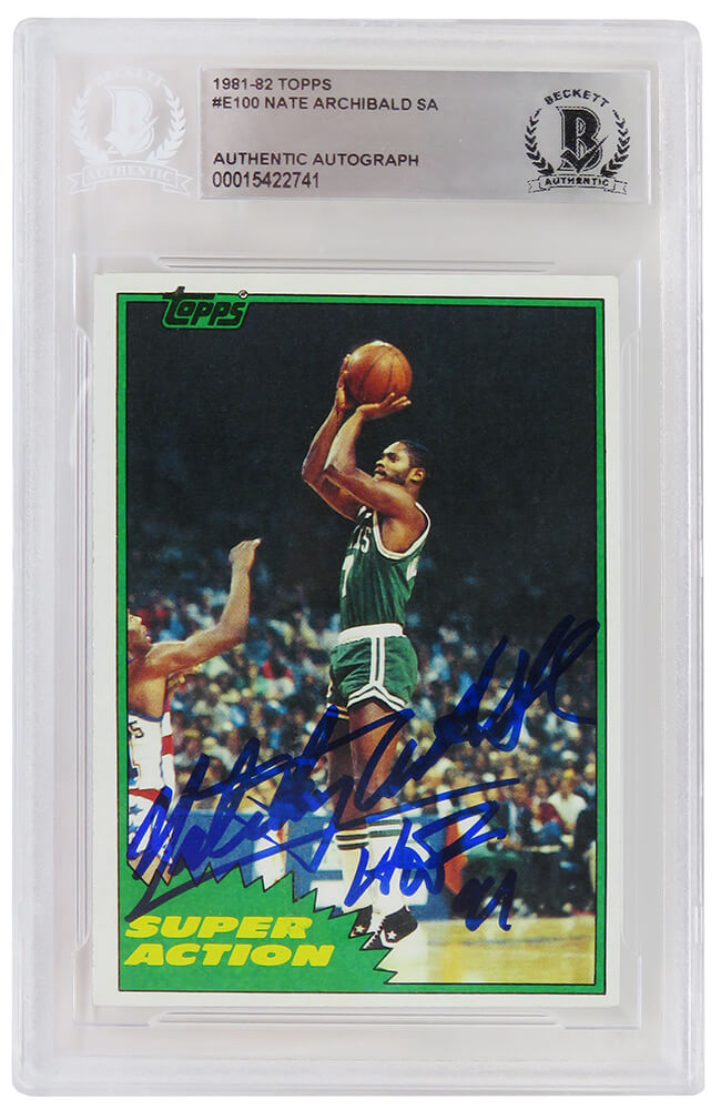 Nate Archibald Signed Boston Celtics 1981 Topps Basketball Card #100 w/Tiny, HOF'91 (Beckett Encapsulated) - ARCCAR201 - Nate Archibald Signed Boston Celtics 1981 Topps Basketball Card #100 w/Tiny, HOF'91 (Beckett Encapsulated) product image