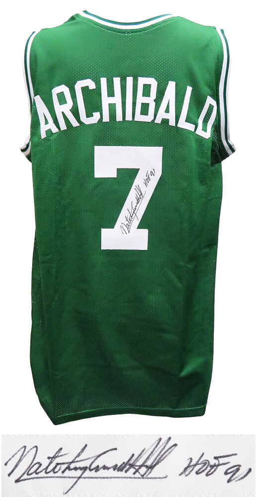 Nate 'Tiny' Archibald Signed Green Custom Basketball Jersey w/HOF'91 - ARCJRY200 - Nate 'Tiny' Archibald Signed Green Custom Basketball Jersey w/HOF'91 product image