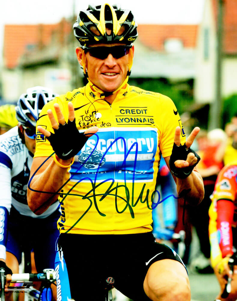Lance Armstrong Signed 2005 Tour De France Holding Up Seven Fingers 8x10 Photo - ARM08P500 - Lance Armstrong Signed 2005 Tour De France Holding Up Seven Fingers 8x10 Photo product image