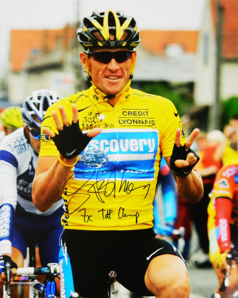 Lance Armstrong Signed 2005 Tour De France Holding Up Seven Fingers 16x20 Photo w/7x TdF Champ - ARM16P501 - Lance Armstrong Signed 2005 Tour De France Holding Up Seven Fingers 16x20 Photo w/7x TdF Champ product image