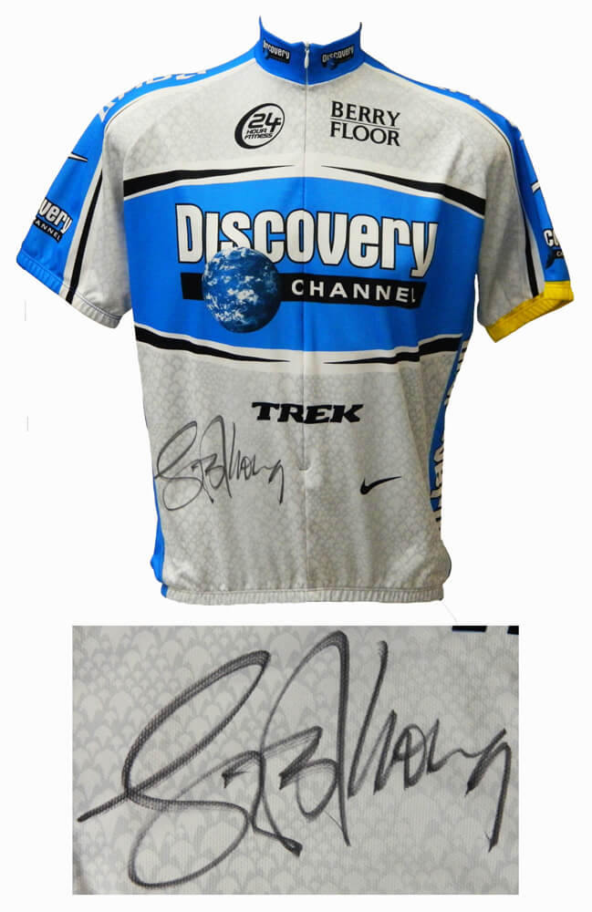 Lance Armstrong Signed Nike Grey Discovery Channel Logo Cycling Jersey - ARMJRY501 - Lance Armstrong Signed Nike Grey Discovery Channel Logo Cycling Jersey product image