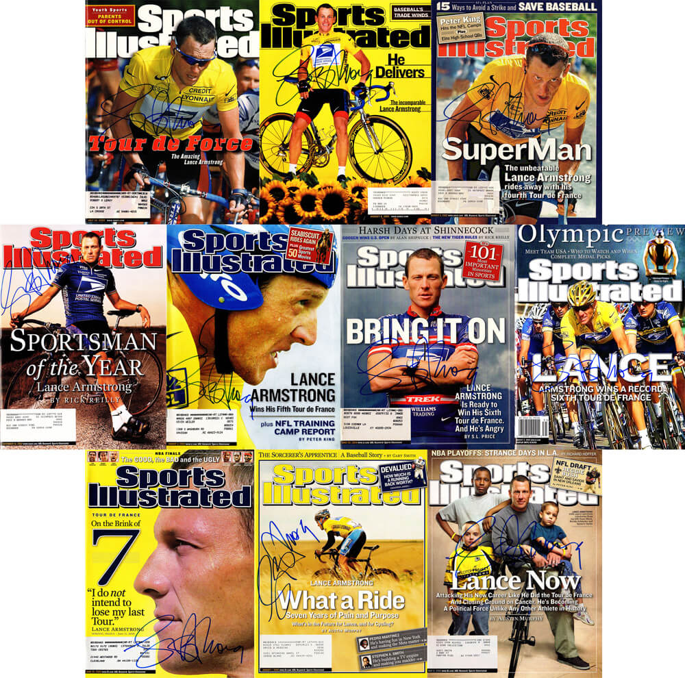 Lance Armstrong Signed Lot of 10 Sports Illustrated Covers Original Full Magazines - ARMMAG510 - Lance Armstrong Signed Lot of 10 Sports Illustrated Covers Original Full Magazines product image