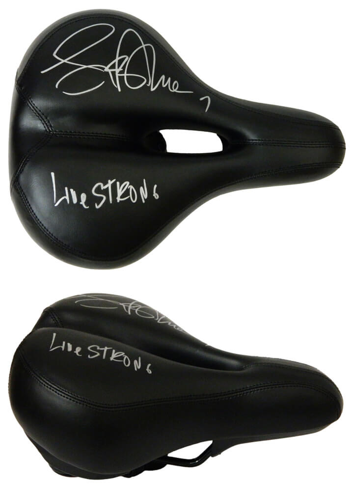 Lance Armstrong Signed Black Cycling Bike Seat w/Livestrong - ARMOTH502 - Lance Armstrong Signed Black Cycling Bike Seat w/Livestrong product image