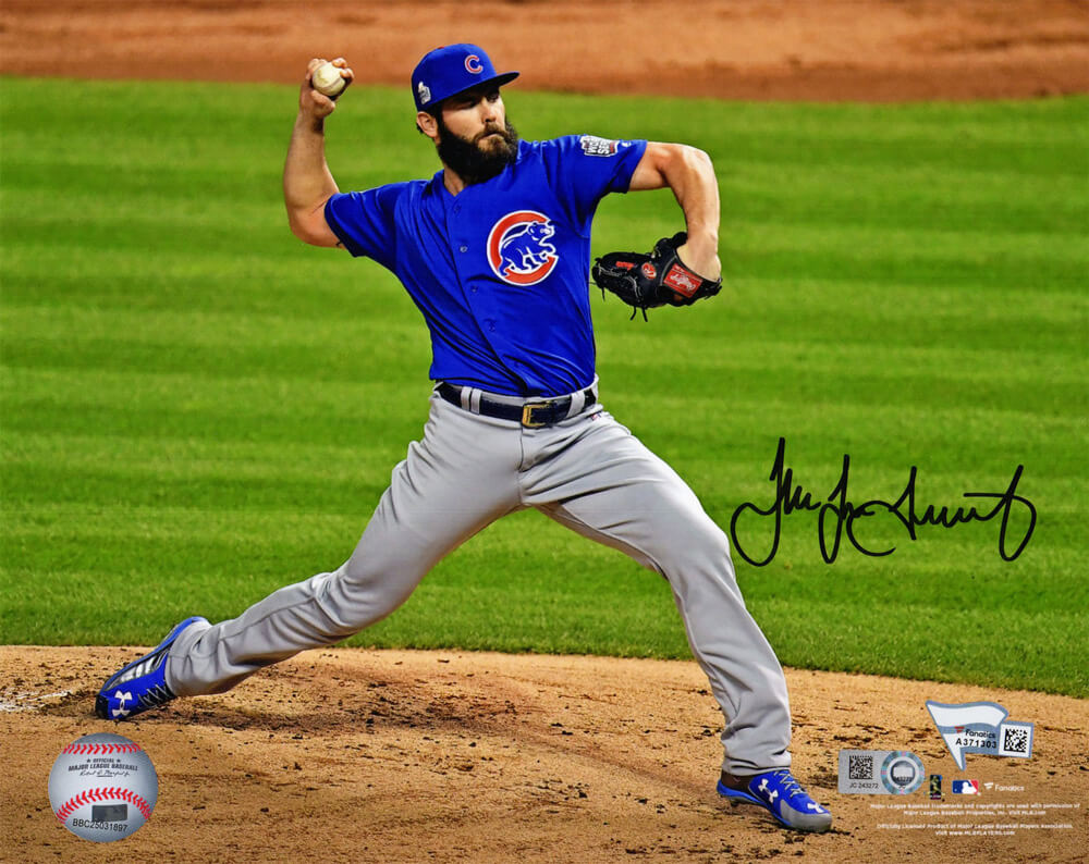 Jake Arrieta Signed Chicago Cubs Pitching 8x10 Photo - ARR08P100 - Jake Arrieta Signed Chicago Cubs Pitching 8x10 Photo product image