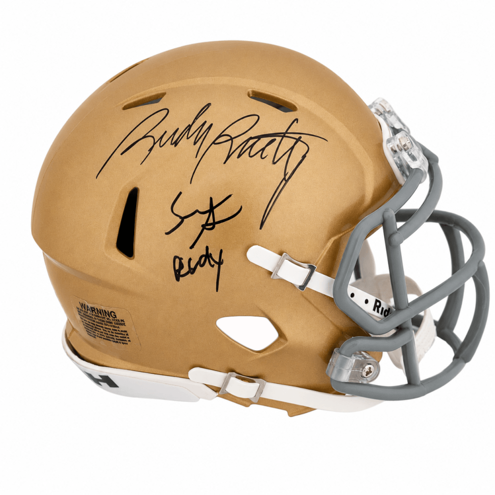 Sean Astin & Rudy Ruettiger Dual Signed Notre Dame Riddell Speed Mini Helmet w/Rudy - ASTMIN501 - Sean Astin & Rudy Ruettiger Dual Signed Notre Dame Riddell Speed Mini Helmet w/Rudy product image