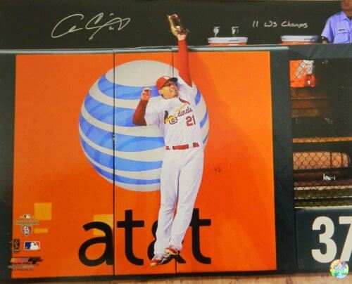 Allen Craig Signed Autographed Cardinals 2011 WS Game 7 Robbing HR 16x20 Photo w/WS Champs - CRA16P103 - Allen Craig Signed Autographed Cardinals 2011 WS Game 7 Robbing HR 16x20 Photo w/WS Champs product image