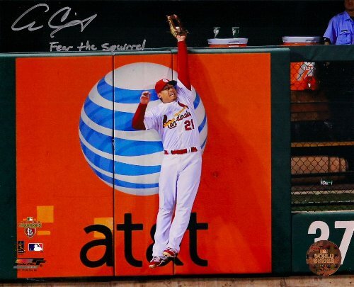 Allen Craig Signed Autographed Cardinals 2011 WS Game 7 Robbing HR 8x10 Photo w/Fear the Squirrel - CRA08P104 - Allen Craig Signed Autographed Cardinals 2011 WS Game 7 Robbing HR 8x10 Photo w/Fear the Squirrel product image