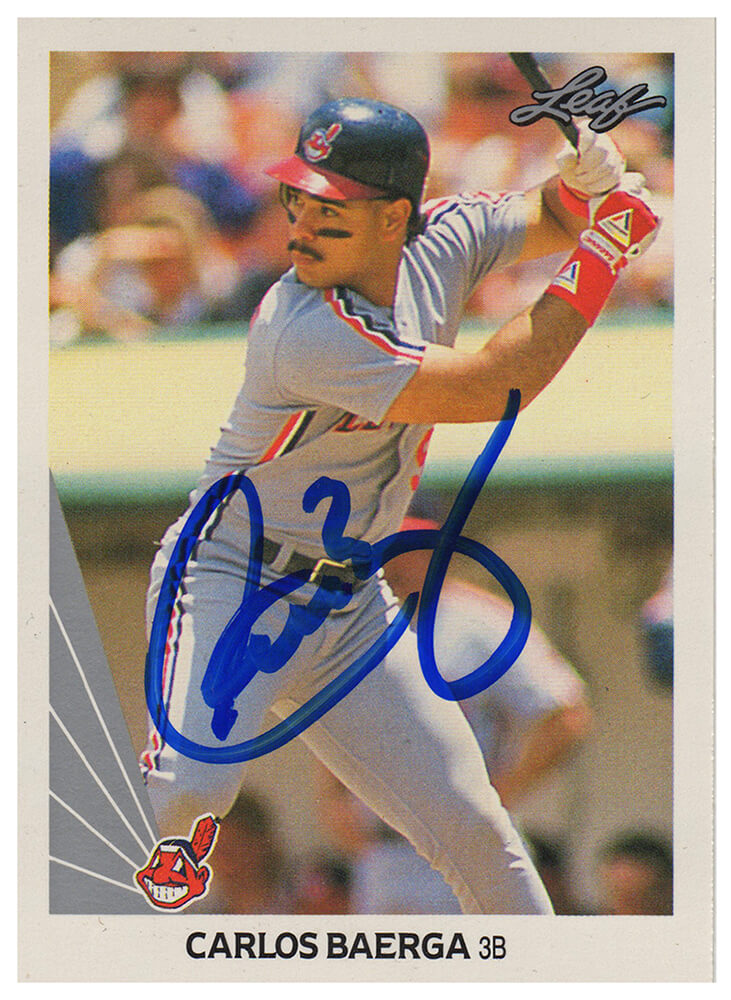 Carlos Baerga Signed Cleveland Indians 1990 Leaf Rookie Baseball Trading Card #443 - BAECAR100 - Carlos Baerga Signed Cleveland Indians 1990 Leaf Rookie Baseball Trading Card #443 product image