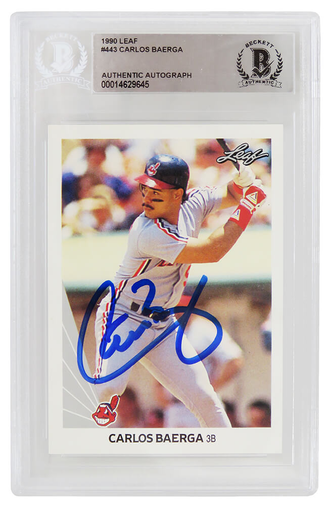 Carlos Baerga Signed Cleveland Indians 1990 Leaf Rookie Baseball Trading Card #443 - (Beckett Encapsulated) - BAECAR102 - Carlos Baerga Signed Cleveland Indians 1990 Leaf Rookie Baseball Trading Card #443 - (Beckett Encapsulated) product image
