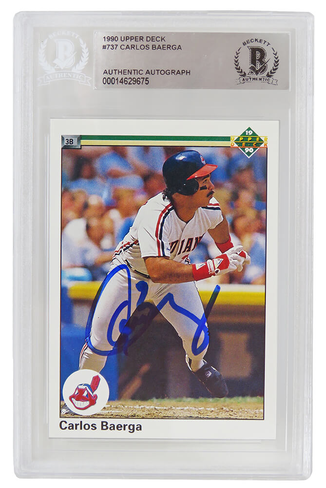 Carlos Baerga Signed Cleveland Indians 1990 Upper Deck Rookie Baseball Trading Card #737 - (Beckett Encapsulated) - BAECAR103 - Carlos Baerga Signed Cleveland Indians 1990 Upper Deck Rookie Baseball Trading Card #737 - (Beckett Encapsulated) product image