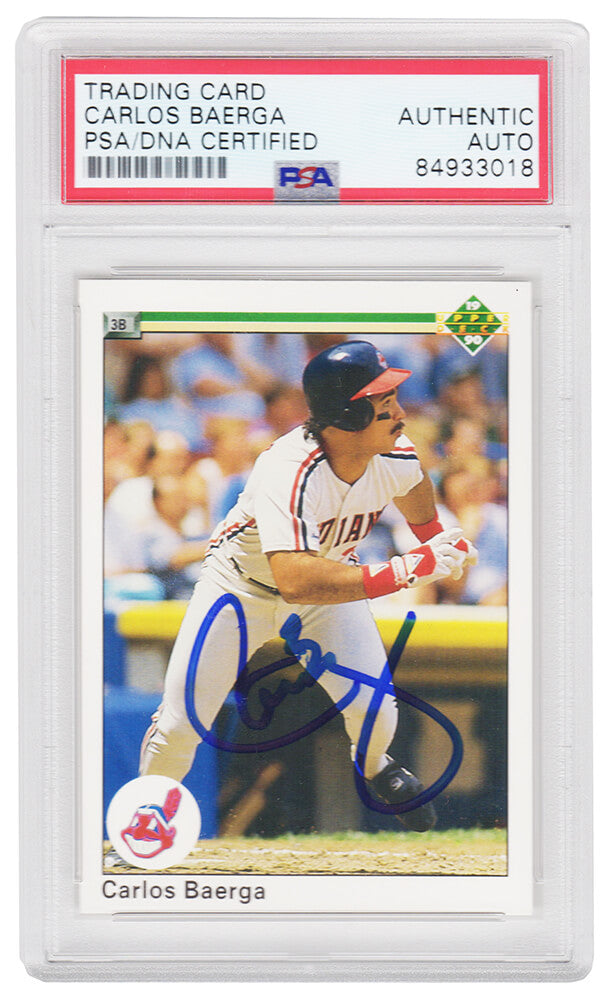 Carlos Baerga Signed Cleveland Indians 1990 Upper Deck Rookie Baseball Trading Card #737 - (PSA Encapsulated) - BAECAR105 - Carlos Baerga Signed Cleveland Indians 1990 Upper Deck Rookie Baseball Trading Card #737 - (PSA Encapsulated) product image