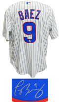 Javier Baez Signed Chicago Cubs White Pinstripe Majestic Jersey - BAEJRY100 - Javier Baez Signed Chicago Cubs White Pinstripe Majestic Jersey product image