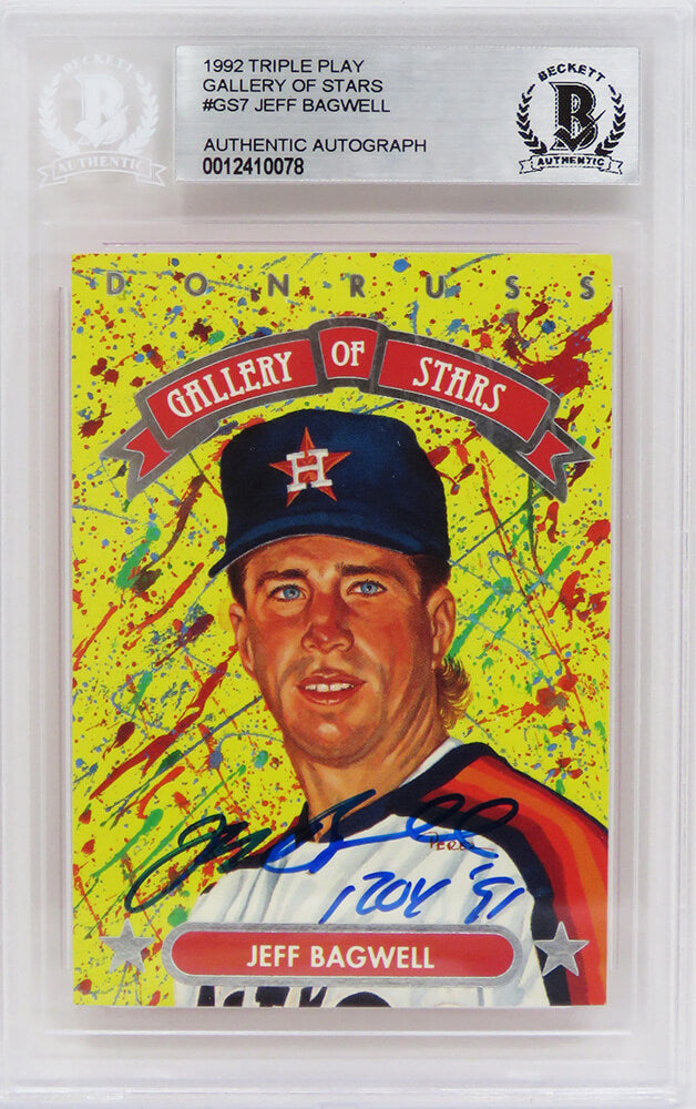 Jeff Bagwell Signed Houston Astros 1992 Donruss Triple Play Gallery of Stars Trading Card #GS-7 w/ROY'91 (Beckett Encapsulated) - BAGCAR100 - Jeff Bagwell Signed Houston Astros 1992 Donruss Triple Play Gallery of Stars Trading Card #GS-7 w/ROY'91 (Beckett Encapsulated) product image
