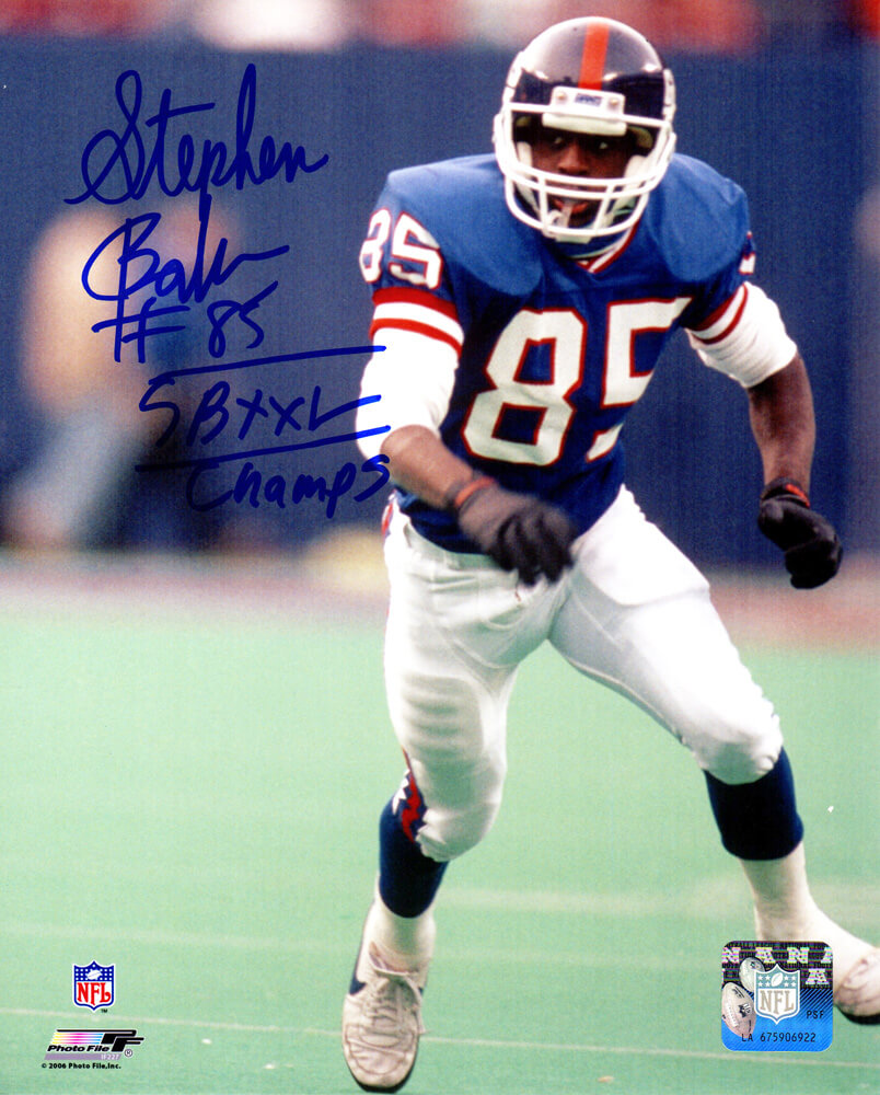 Stephen Baker Signed New York Giants Action 8x10 Photo w/SB XXV Champs - BAK08P301 - Stephen Baker Signed New York Giants Action 8x10 Photo w/SB XXV Champs product image